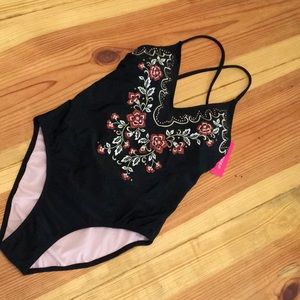 Black Embroidered swimsuit